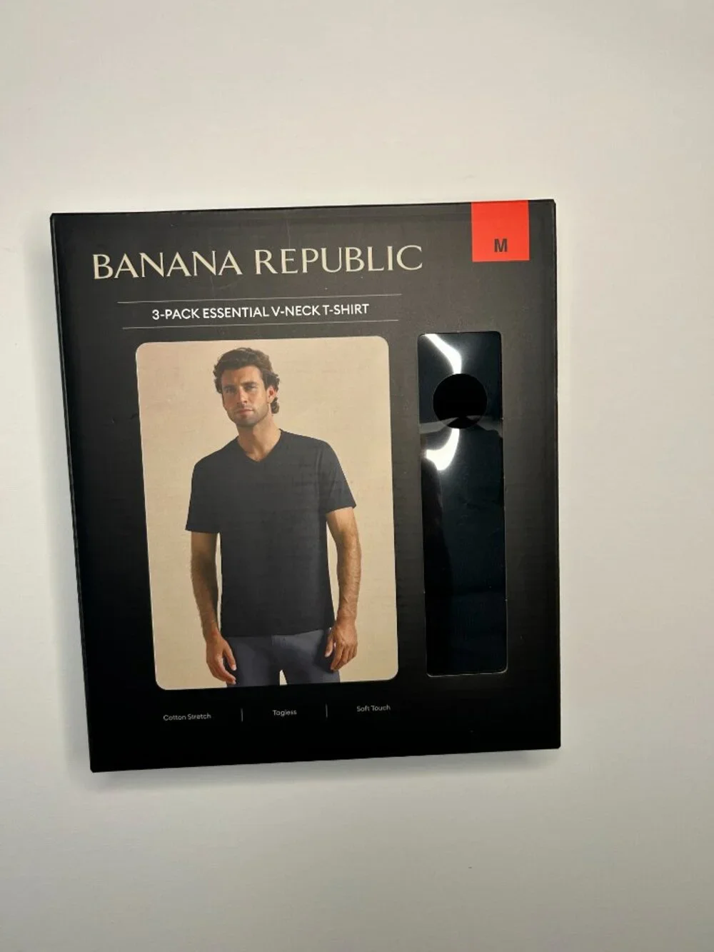 Banana Republic Men's V-Neck Tee, 3-pack, Cotton, Black, Size M